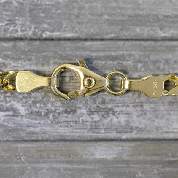 Armband als Zwillingspanzerkette in Gelbgold 585 / 14 K, 22 cm lang, 3,9mm breit, Gewicht ca. 5.1 g.