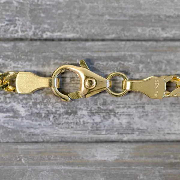 Goldkette als Zwillingspanzerkette in Gelbgold 585 / 14K, 50 cm lang, 3,9 mm breit, Gewicht ca. 10.7 g.