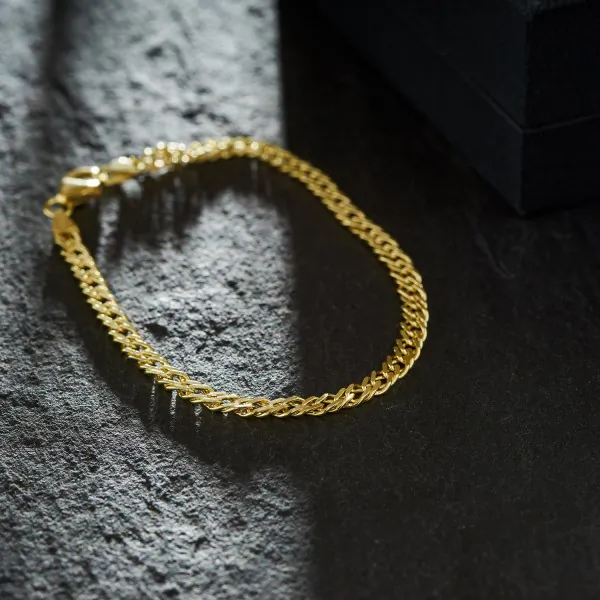 Armband als Zwillingspanzerkette in Gelbgold 585 / 14 K, 22 cm lang, 3,9mm breit, Gewicht ca. 5.1 g.
