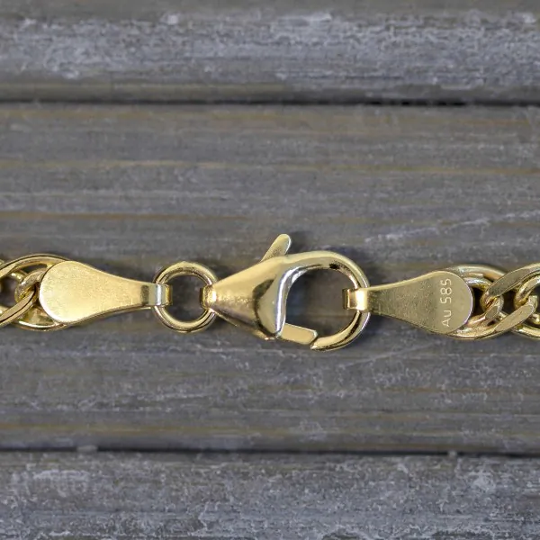 Goldkette als Zwillingspanzerkette in Gelbgold 585 / 14K, 45 cm lang, 3,9 mm Breit, Gewicht ca. 4.5 g.