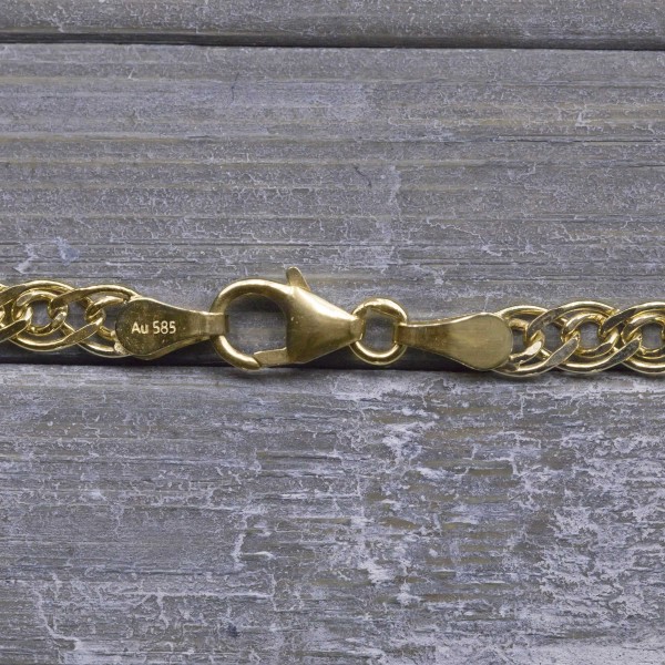 Armband als Zwillingspanzerkette in Gelbgold 585 / 14K, 17 cm lang, 3,9 mm breit, Gewicht ca. 1.9 g.