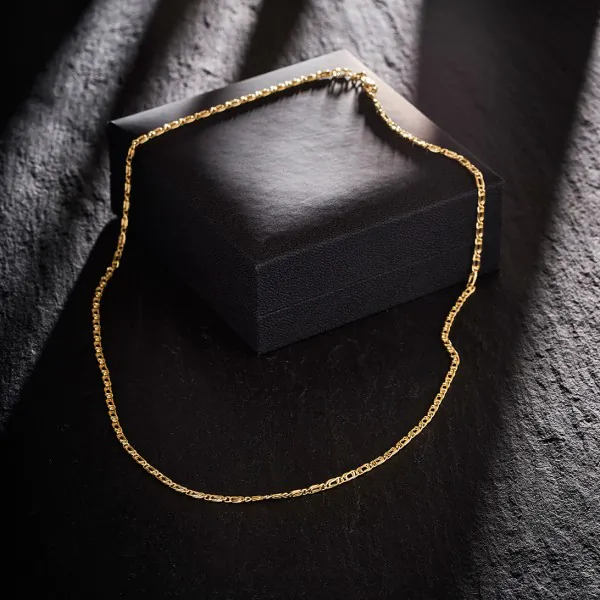 Goldkette als Tigeraugenkette hohl in Gelbgold 333 / 8K, 50 cm lang, 2,5 mm breit, Gewicht ca. 2.9 g.
