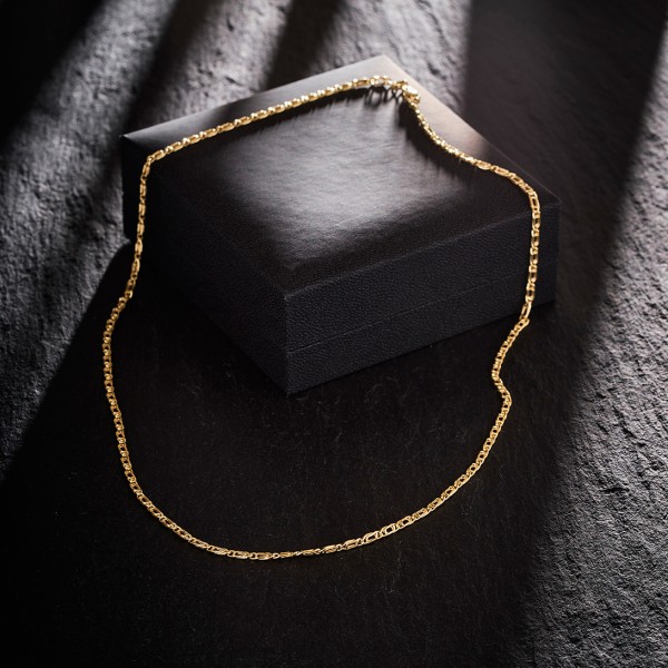 Goldkette als Tigeraugenkette hohl in Gelbgold 585 / 14K, 80 cm lang, 2,5 mm breit, Gewicht ca. 5.9 g.