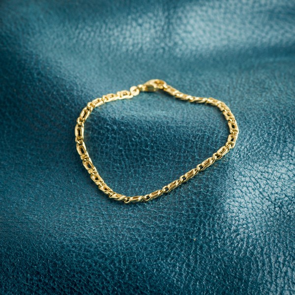 Armband als Tigeraugenkette hohl in Gelbgold 333 / 8K, 18 cm lang, 3.8 mm breit, Gewicht ca. 2.3 g.