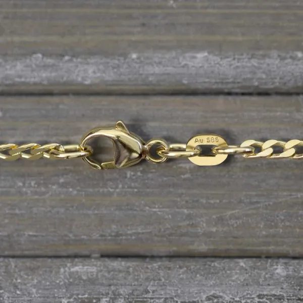Armband als Panzerkette weit in Gelbgold 585 / 14K, 18.5 cm lang, 2,1 mm breit, Gewicht ca. 2.1 g.