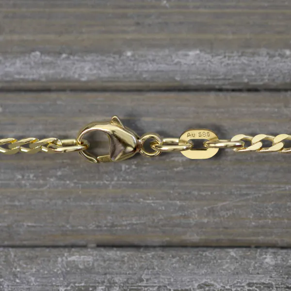 Armband als Panzerkette weit in Gelbgold 585 / 14 Karat, 21 cm lang, 2.1 mm breit, Gewicht ca. 2,4 g.
