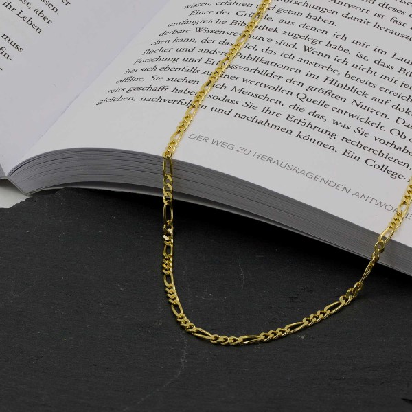 Goldkette als Figarokette diamantiert Gliederung 3+1 in Gelbgold 585 / 14K, 45 cm lang, 2,8 mm breit, Gewicht ca. 8.9 g.