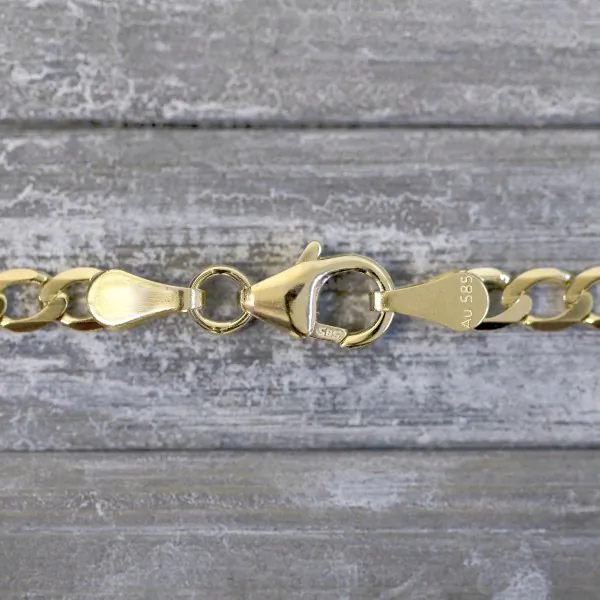 Armband als Panzerkette facettiert in Gelbgold 585 / 14K, 21 cm lang, 3,1 mm breit, Gewicht ca. 3 g.