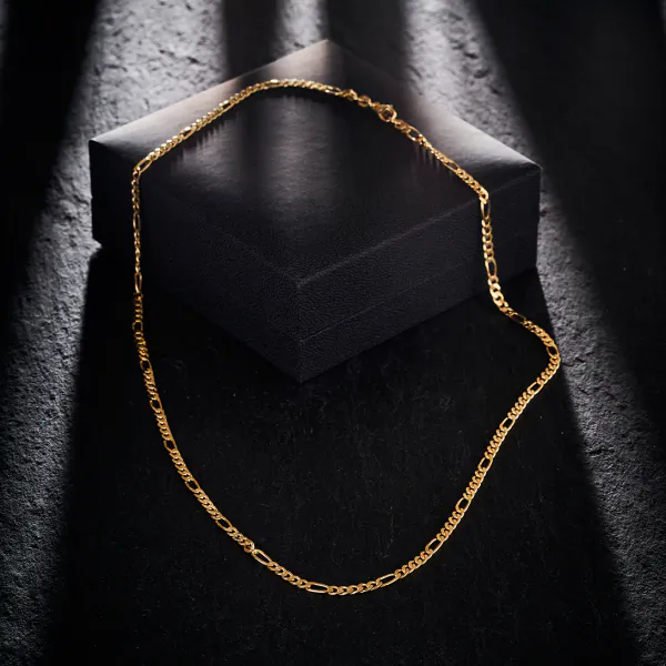 Goldkette als Figarokette diamantiert Gliederung 5+1 in Gelbgold 585 / 14K, 60 cm lang, 2,8 mm breit, Gewicht ca. 11 g.