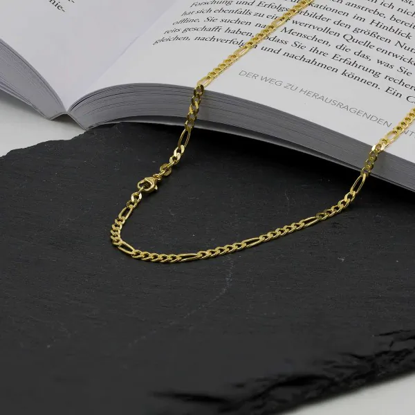 Goldkette als Figarokette diamantiert Gliederung 5+1 in Gelbgold 585 / 14K, 45 cm lang, 2,8 mm breit, Gewicht ca. 8.3 g.