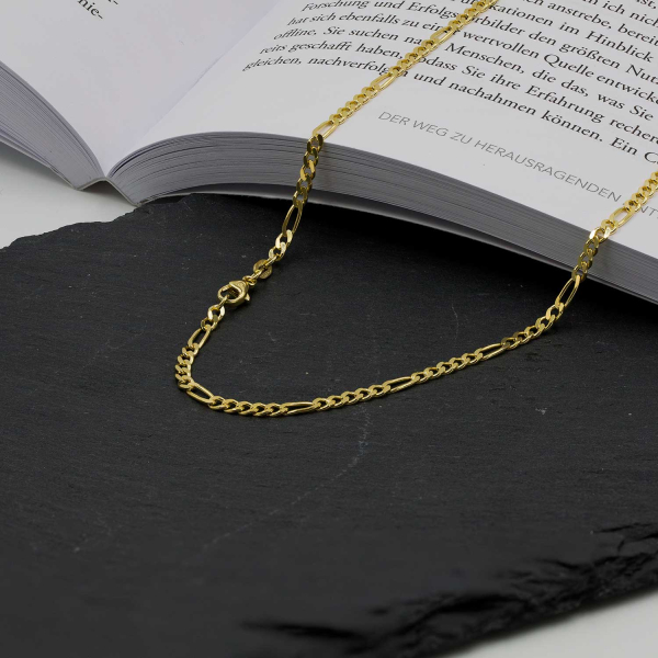 Goldkette als Figarokette diamantiert Gliederung 5+1 in Gelbgold 585 / 14K, 50 cm lang, 2,8 mm breit, Gewicht ca. 9.2 g.