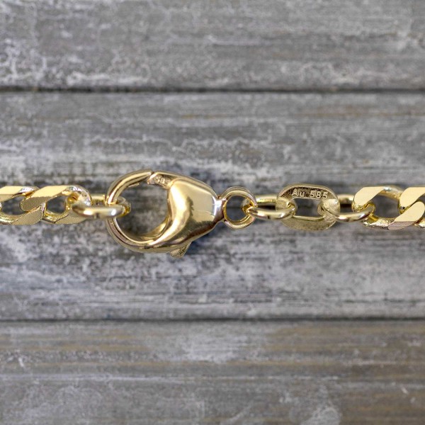 Goldkette als Figarokette diamantiert in Gelbgold 585 / 14K, 50 cm lang, 3,4 mm breit, Gewicht ca. 12.3 g.