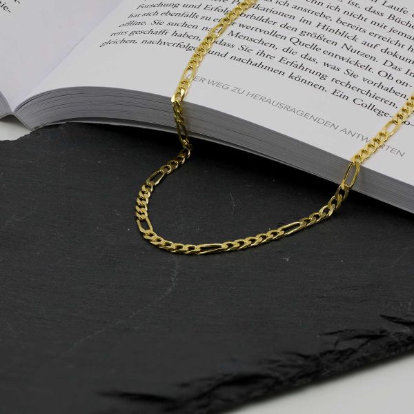 Goldkette als Figarokette diamantiert in Gelbgold 333 / 8K, 45 cm lang, 3,4 mm breit, Gewicht ca. 9.6 g.