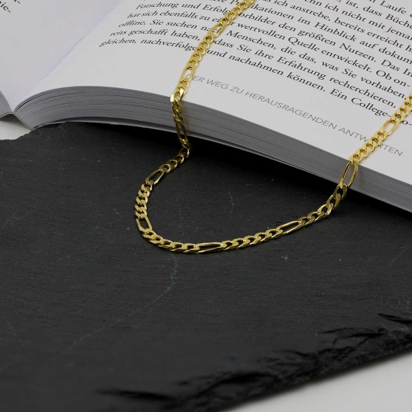 Goldkette als Figarokette diamantiert in Gelbgold 333 / 8K, 50 cm lang, 3,4 mm breit, Gewicht ca. 10.7 g.