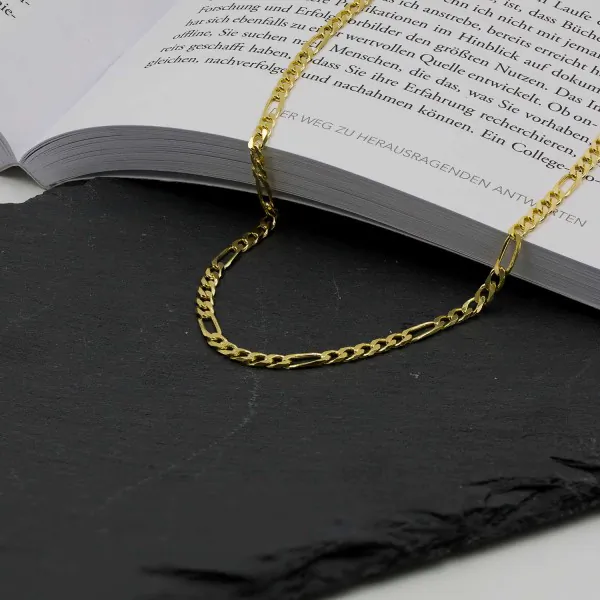 Goldkette als Figarokette diamantiert in Gelbgold 333 / 8K, 100 cm lang, 3,4 mm breit, Gewicht ca. 21.3 g.