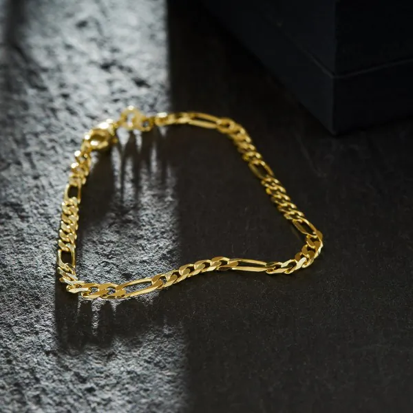 Armband als Figarokette diamantiert in Gelbgold 333 / 8K, 18 cm lang, 3,4 mm breit, Gewicht ca. 4.1 g.
