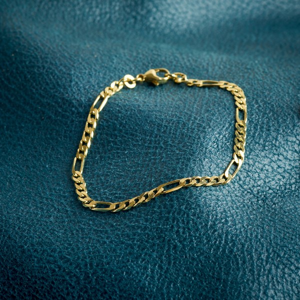 Armband als Figarokette diamantiert in Gelbgold 750 / 18K, 18.5 cm lang, 3,4 mm breit, Gewicht ca. 6.6 g.