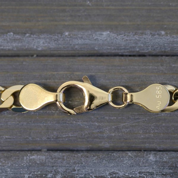 Goldkette als Panzerkette facettiert in Gelbgold 585 / 14K, 55 cm lang, 5 mm breit, Gewicht ca. 14.8 g.