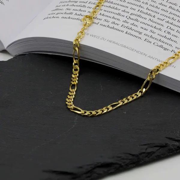 Goldkette als Figarokette diamantiert in Gelbgold 333 / 8K, 60 cm lang, 4,3 mm breit, Gewicht ca. 22 g.