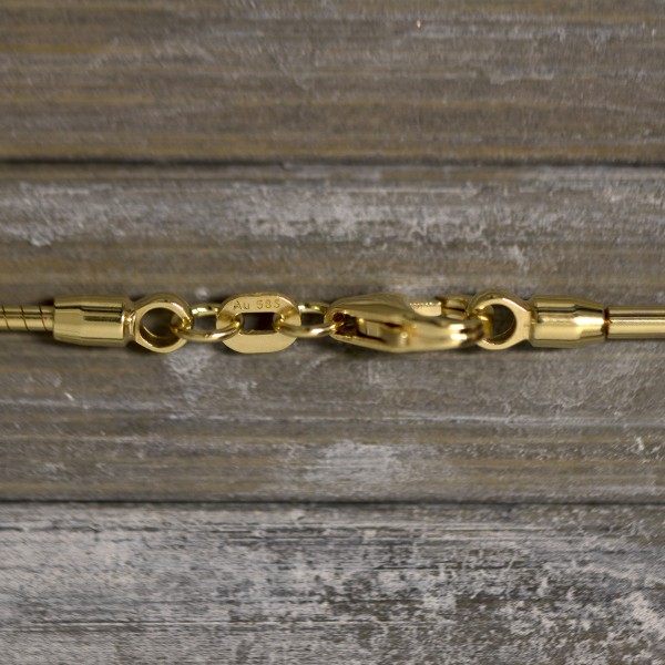 Goldkette als Tondakette in Gelbgold 585 / 14K, 65 cm lang, 1,2 mm breit, Gewicht ca. 9.3 g.