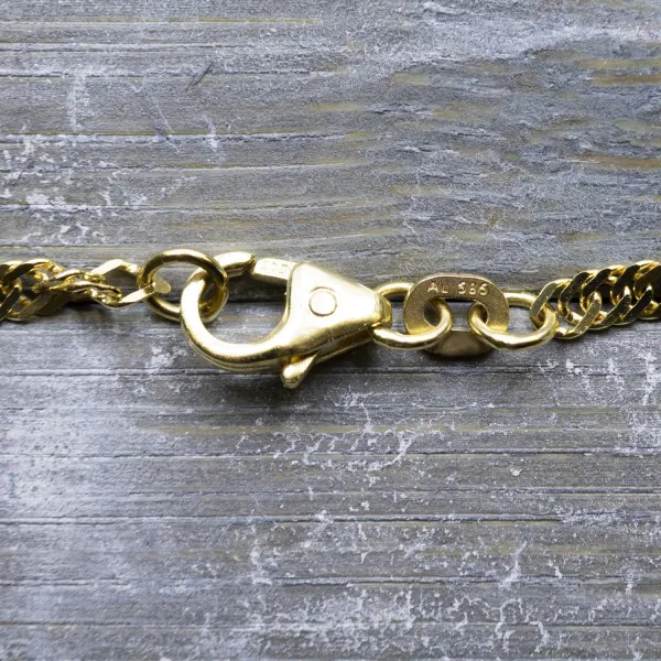 Armband als Singapurkette in Gelbgold 585 / 14 Karat, 22.5 cm lang, 2.2 mm breit, Gewicht ca. 2.1 g.