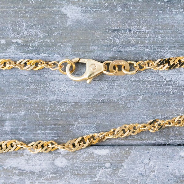 Armband als Singapurkette in Gelbgold 585 / 14 K, 21,5 cm lang, 2,4mm breit, Gewicht ca. 2.4 g.