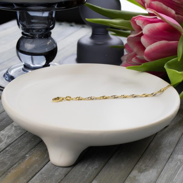 Armband als Singapurkette Bicolor in Gelbgold / Weißgold 585 / 14K, 19 cm lang, 2,4 mm breit, Gewicht ca. 2 g.