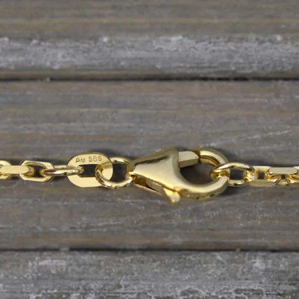 Armband als Ankerkette diamantiert in Gelbgold 585 / 14K, 18,5 cm lang, 2 mm breit, Gewicht ca. 4.4 g.