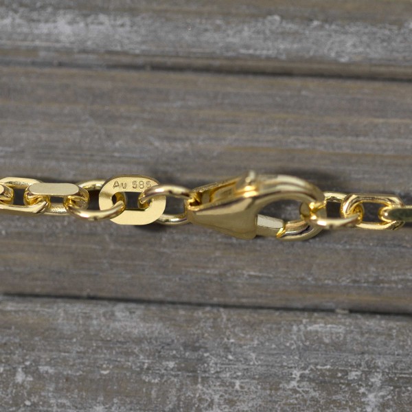 Armband als Ankerkette diamantiert in Gelbgold 585 / 14K, 21 cm lang, 2,5 mm breit, Gewicht ca. 7.3 g.