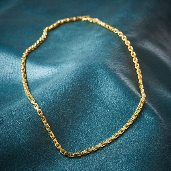 Goldkette als Ankerkette diamantiert in Gelbgold 585 / 14K, 55 cm lang, 3,8 mm breit, Gewicht ca. 41.9 g.