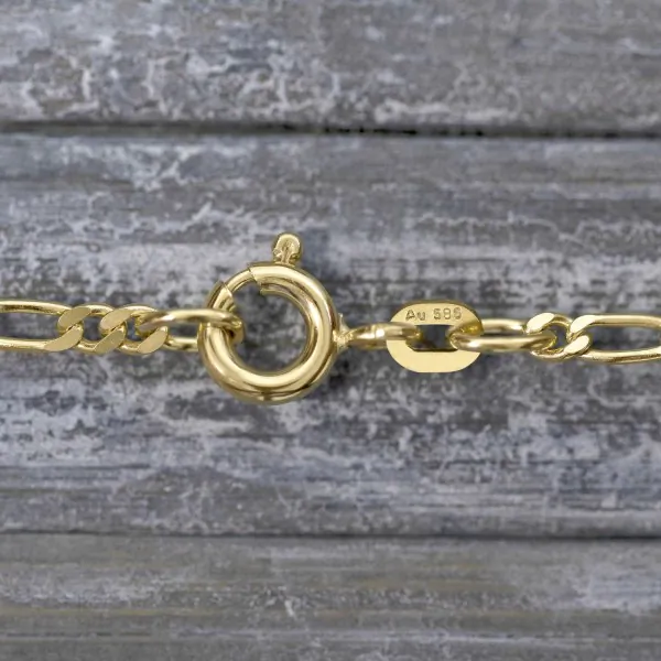 Goldkette als Figarokette diamantiert in Gelbgold 585 / 14K, 55 cm lang, 2,2 mm breit, Gewicht ca. 6.1 g.