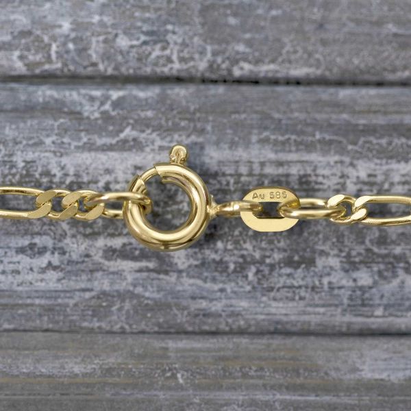 Goldkette als Figarokette diamantiert in Gelbgold 585 / 14K, 60 cm lang, 2,2 mm breit, Gewicht ca. 6.6 g.