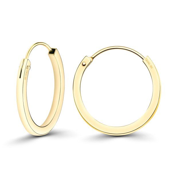 Ohrringe, Creolen, Gelbgold 585 / 14K, Außendurchmesser 16 mm, Breite 1.5 mm, Gewicht ca. 1 g