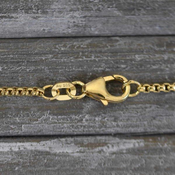 Goldkette als Venezianerkette rund geschlagen in Gelbgold 585 / 14K, 45 cm lang, 1,5 mm breit, Gewicht ca. 6.3 g.