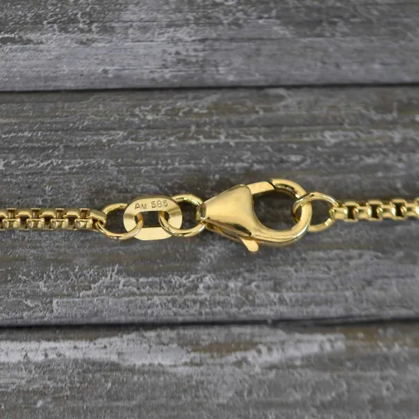 Goldkette als Venezianerkette rund geschlagen in Gelbgold 585 / 14K, 50 cm lang, 1,5 mm breit, Gewicht ca. 7 g.