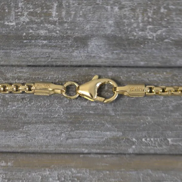 Goldkette als Venezianerkette rund geschlagen in Gelbgold 585 / 14K, 100 cm lang, 2 mm breit, Gewicht ca. 23.3 g.