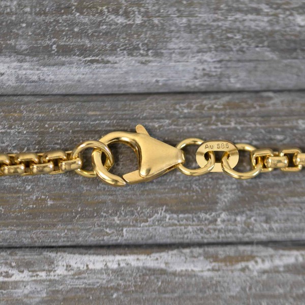 Goldkette als Venezianerkette rund geschlagen in Gelbgold 585 / 14K, 55 cm lang, 2,7 mm breit, Gewicht ca. 21.1 g.