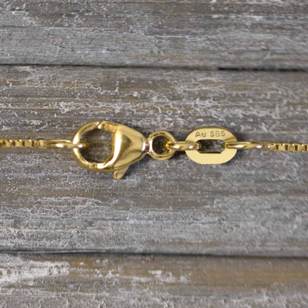 Goldkette als Venezianerkette in Gelbgold 585 / 14K, 55 cm lang, 0,7 mm breit, Gewicht ca. 2.6 g.