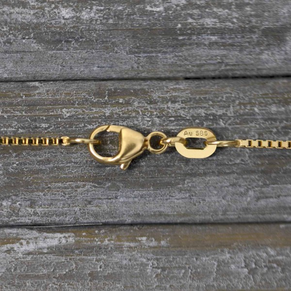 Goldkette als Venezianerkette in Gelbgold 585 / 14K, 40 cm lang, 0,9 mm breit, Gewicht ca. 2.8 g.