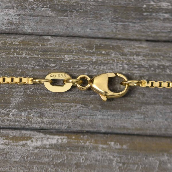 Goldkette als Venezianerkette in Gelbgold 585 / 14K, 80 cm lang, 1,2 mm breit, Gewicht ca. 8.5 g.