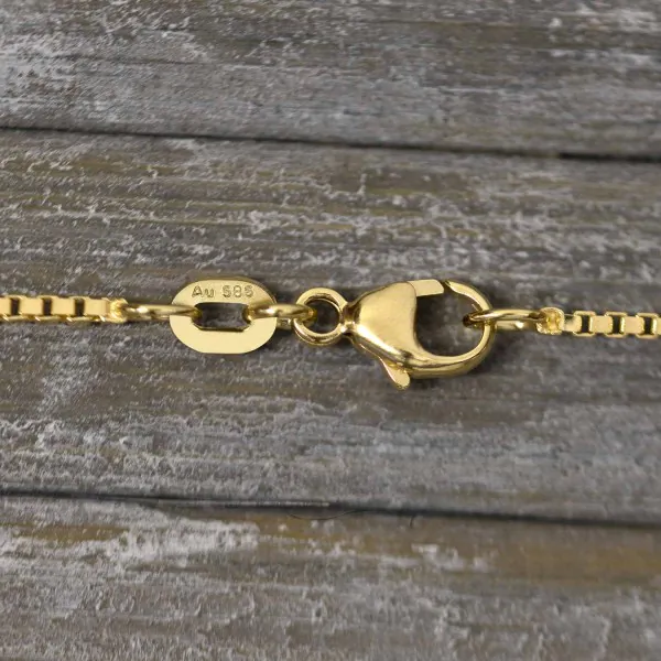 Goldkette als Venezianerkette in Gelbgold 585 / 14K, 45 cm lang, 1,2 mm breit, Gewicht ca. 4.8 g.