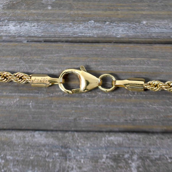 Armband als Kordelkette hohl in Gelbgold 585 / 14K, 18,5 cm lang, 2,1 mm breit, Gewicht ca. 1.4 g.