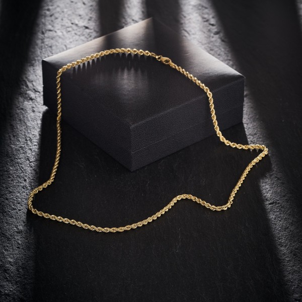 Goldkette als Kordelkette hohl in Gelbgold 333 / 8K, 50 cm lang, 2,7 mm breit, Gewicht ca. 4.3 g.