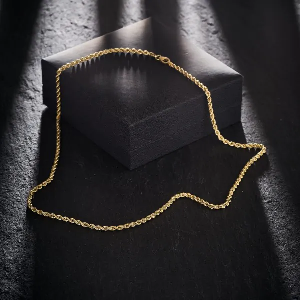 Goldkette als Kordelkette hohl in Gelbgold 585 / 14K, 45 cm lang, 2,7 mm breit, Gewicht ca. 4.8 g.