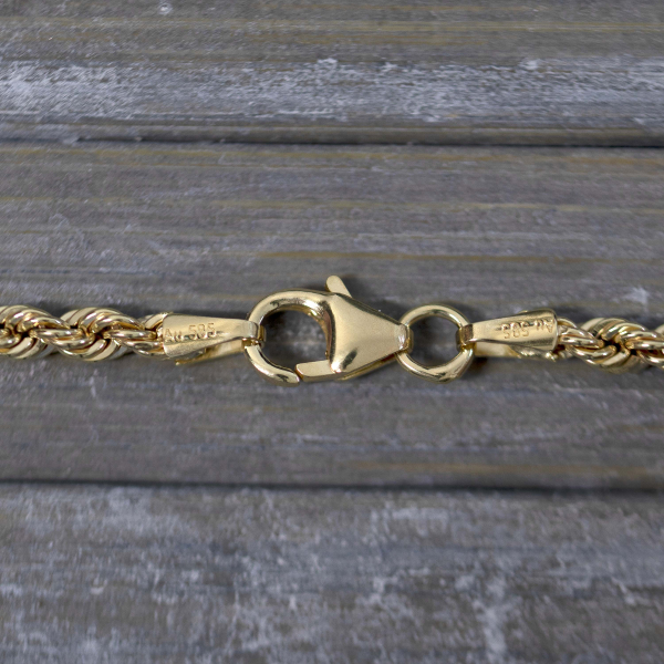 Goldkette als Kordelkette hohl in Gelbgold 585 / 14 Karat, 65 cm lang, 2.7 mm breit, Gewicht ca. 6,9 g.