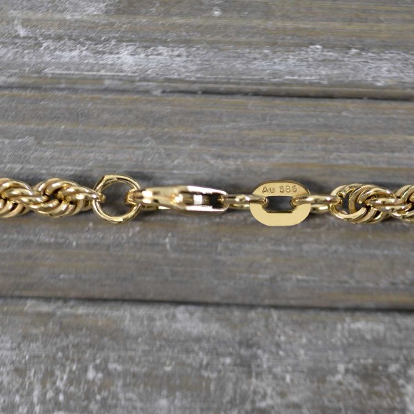 Goldkette als Kordelkette hohl in Gelbgold 585 / 14K, 42 cm lang, 3.3 mm breit, Gewicht ca. 5.4 g.