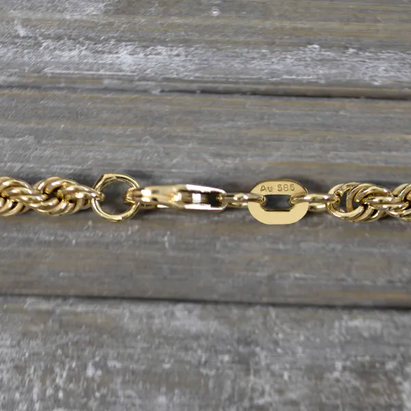 Goldkette als Kordelkette hohl in Gelbgold 585 / 14 Karat, 65 cm lang, 3.3 mm breit, Gewicht ca. 8,4 g.