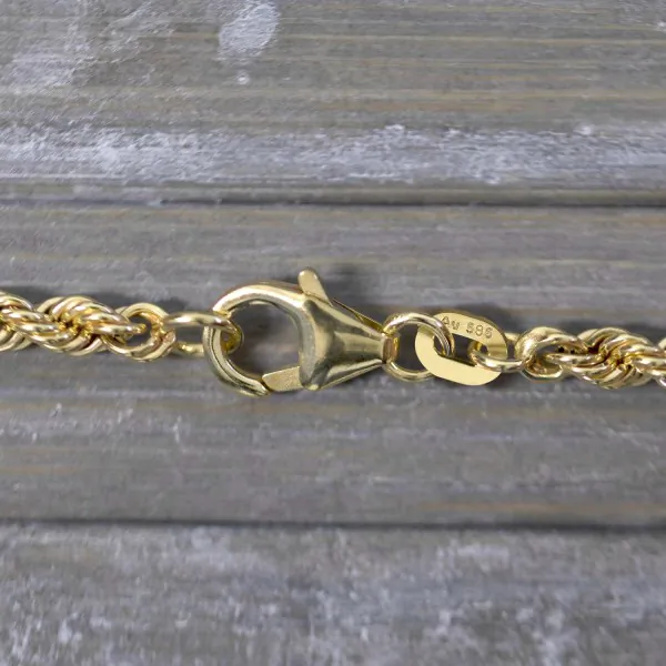 Goldkette als Kordelkette hohl in Gelbgold 585 / 14K, 65 cm lang, 3,3 mm breit, Gewicht ca. 10.7 g.