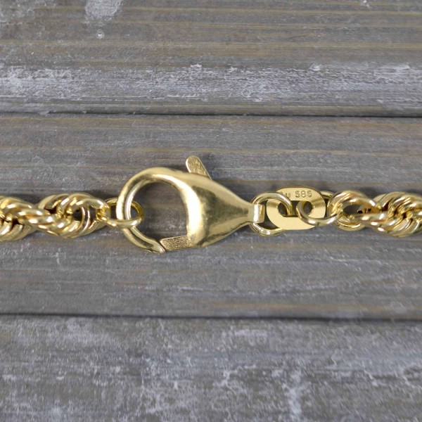 Armband als Kordelkette hohl in Gelbgold 585 / 14K, 18,5 cm lang, 3,8 mm breit, Gewicht ca. 4.3 g.
