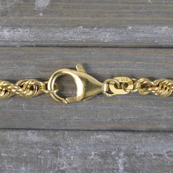 Armband als Kordelkette hohl in Gelbgold 585 / 14K, 20 cm lang, 4.4 mm breit, Gewicht ca. 5.9 g.